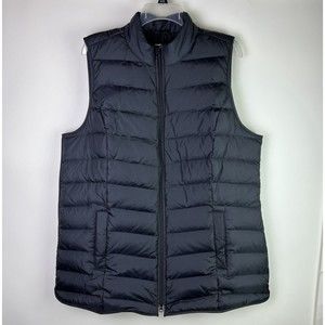 J. Jill Down Lexington Long Tunic Puffer Vest Quilted Pockets Black Side Zips